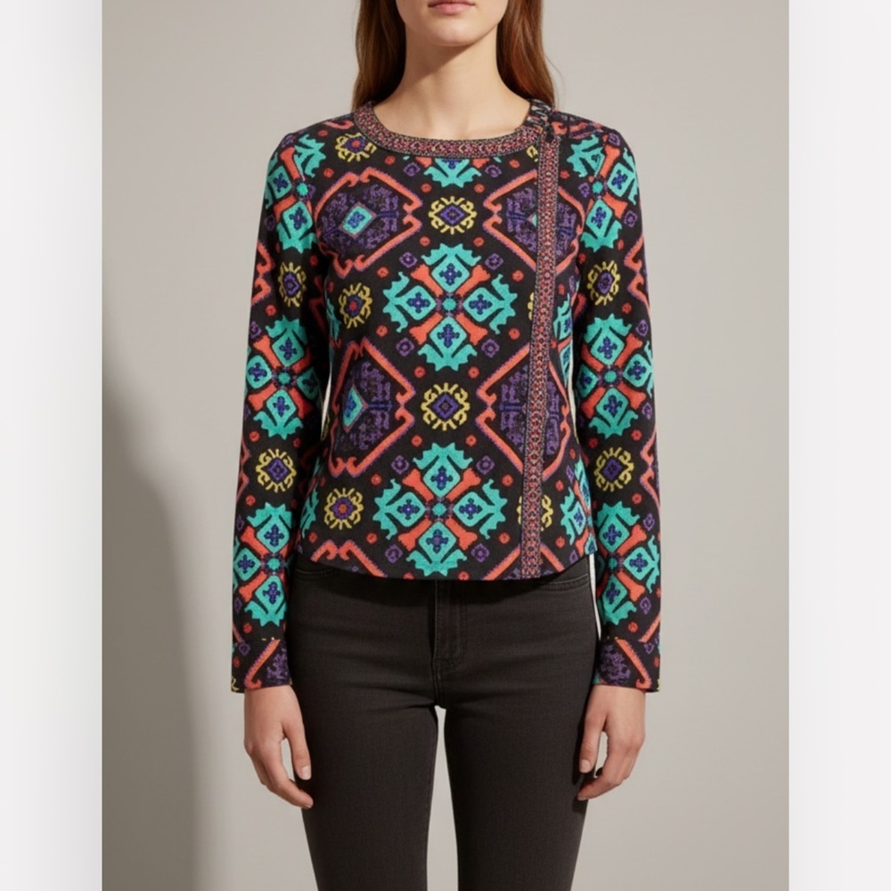 Rachel by Rachel Roy Abstract Aztec Vibrant Colorful Jacket. S